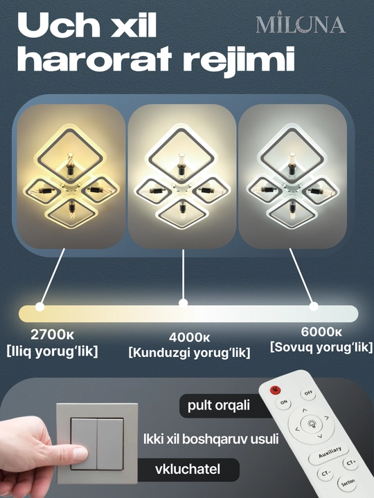Shift uchun LED qandil, osma lyustra, zamonaviy lyustra, lyustra, 3 yorug'lik rejimi