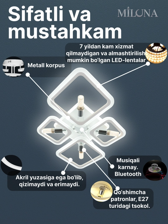Shift uchun LED qandil, osma lyustra, zamonaviy lyustra, lyustra, 3 yorug'lik rejimi