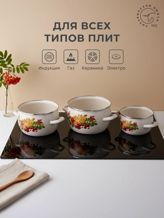 Набор кухонной посуды, Набор кастрюль Лысьвенские эмали, 2, 3.5, 5 литров