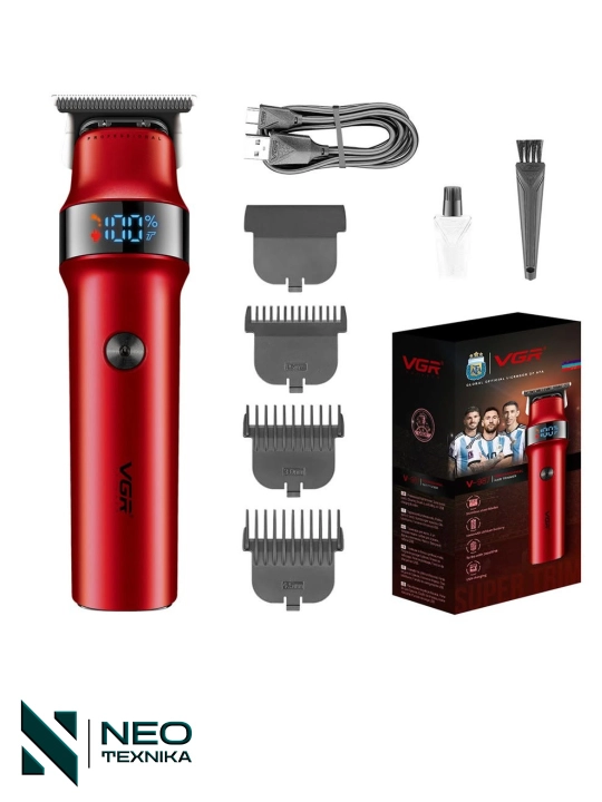 VGR V-987 LED turbo tezkor zaryadlovchi trimmer, zanglamaydigan po‘lat, qizil