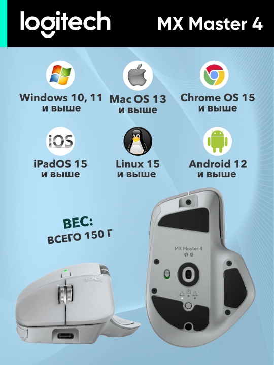 Logitech MX Master 4 simsiz sichqonchasi, Bluetooth, 8000 DPI, ishlash muddati 70 kungacha