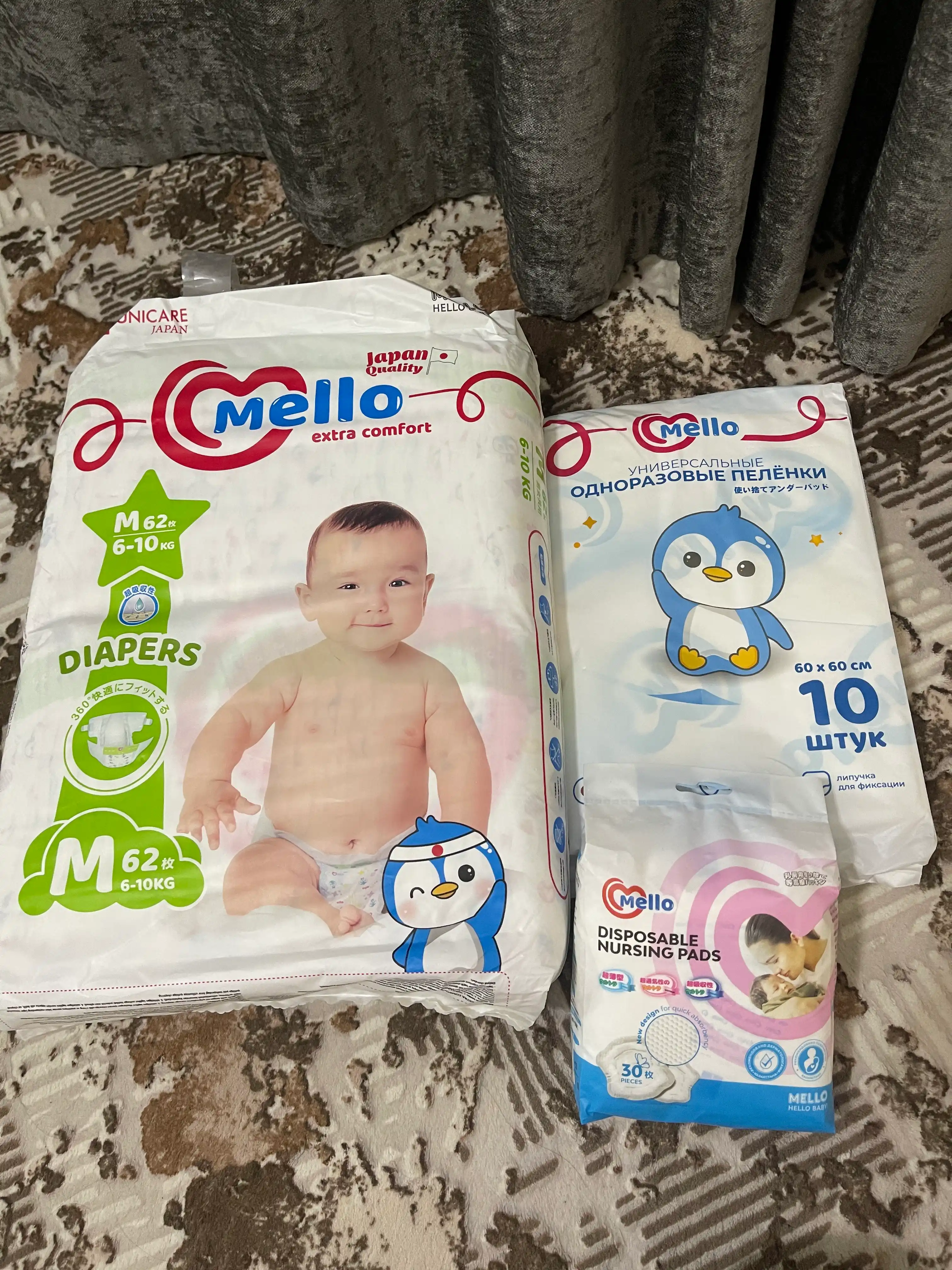 Yangi tug'ilgan chaqaloqlar uchun tagliklar MELLO,  M 6-10 kg, 62 dona