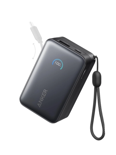 Anker Nano Power Bank 10000 mAh, 45W, o'rnatilgan tortib olinadigan USB-C kabeli + Type-C 5