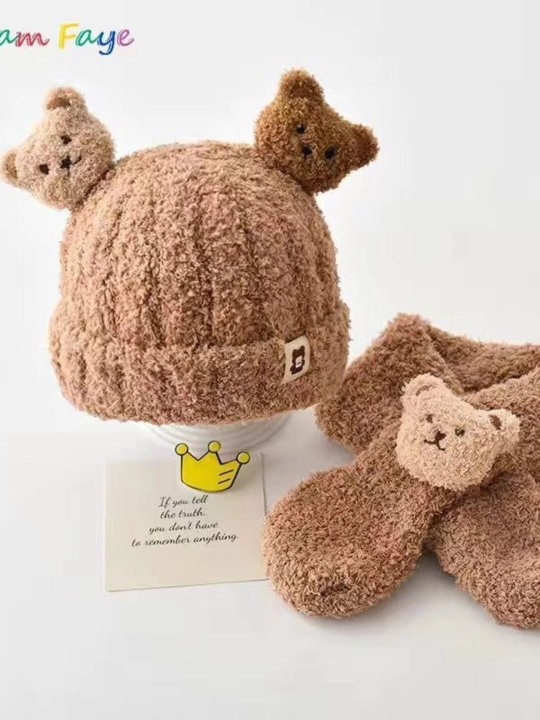 "Mishutka" bolalar qishki to'plami-yumshoq peluş shlyapa + sharf - 