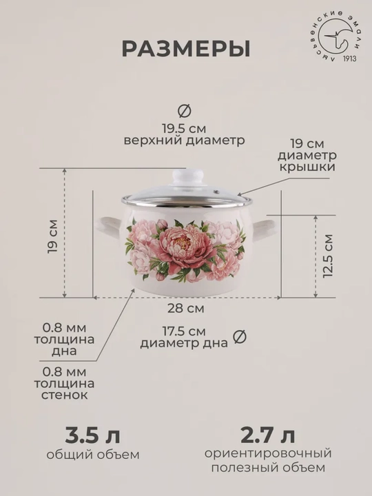 Набор кухонной посуды, Набор кастрюль Лысьвенские эмали, 2, 3.5, 5 литров