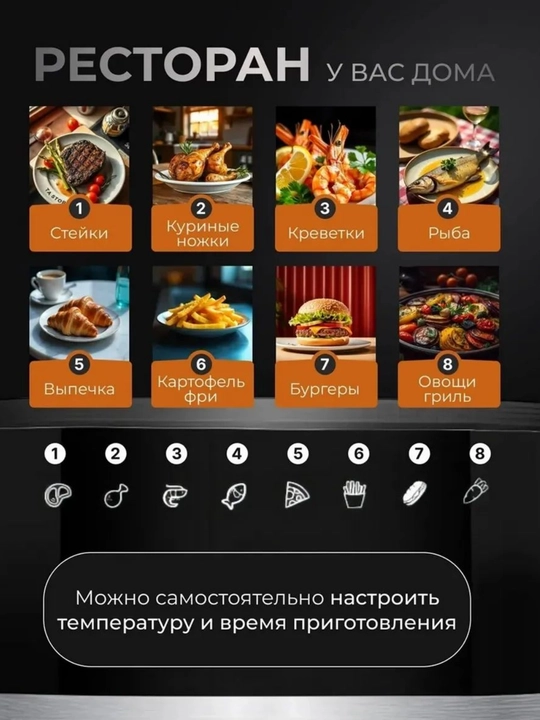 Аэрогриль UAKEEN 10 Л — быстрый разогрев, готовка без масла, мультифункция