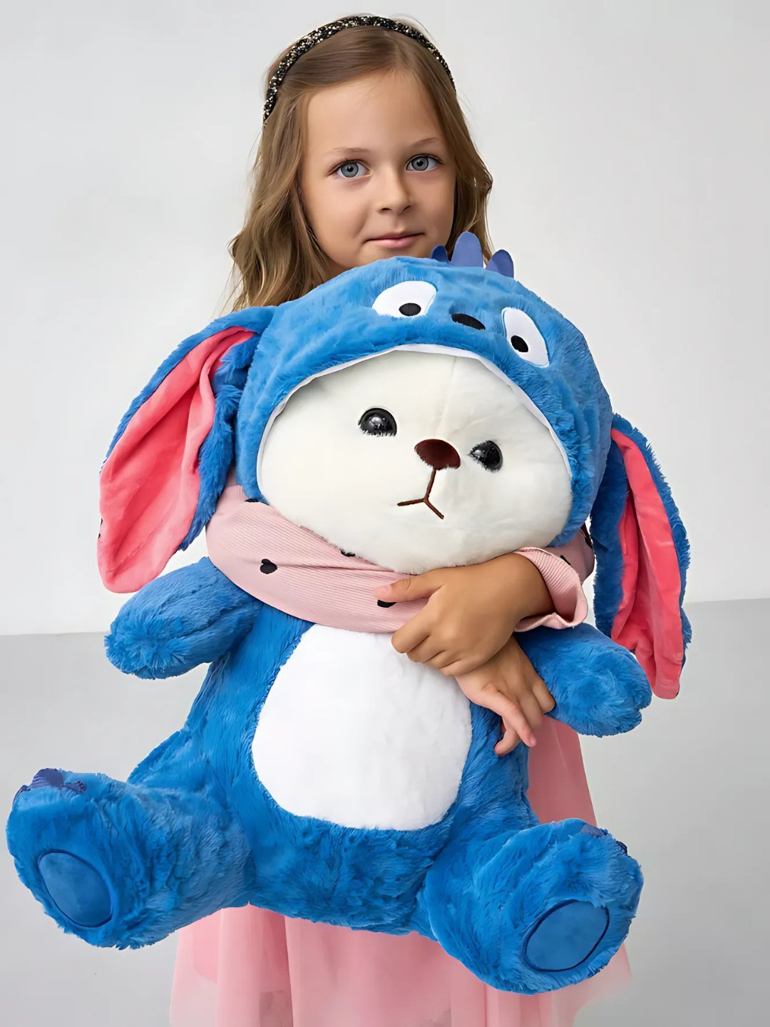 Stitch kostyumidagi ayiq, kapyushonli, bolalar uchun yumshoq o'yinchoq, 65 sm - 
