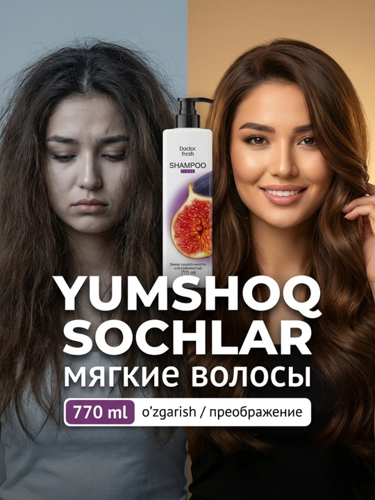 Doctor Fresh Shampuni, 770 ml, barcha soch turlari uchun mos