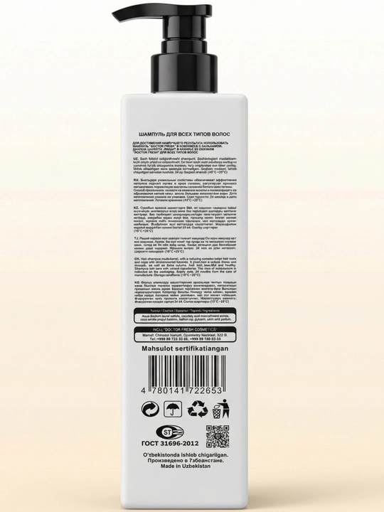 Doctor Fresh Shampuni, 770 ml, barcha soch turlari uchun mos