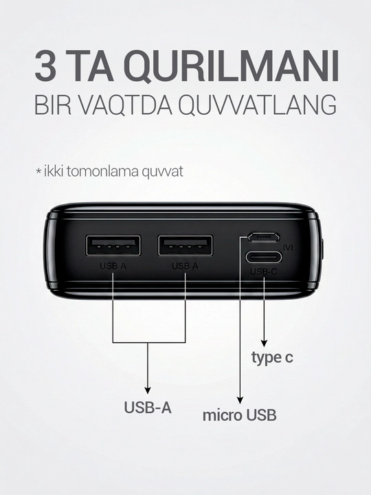 Power bank 10000/20000 mAh, tashqi akkumulyator