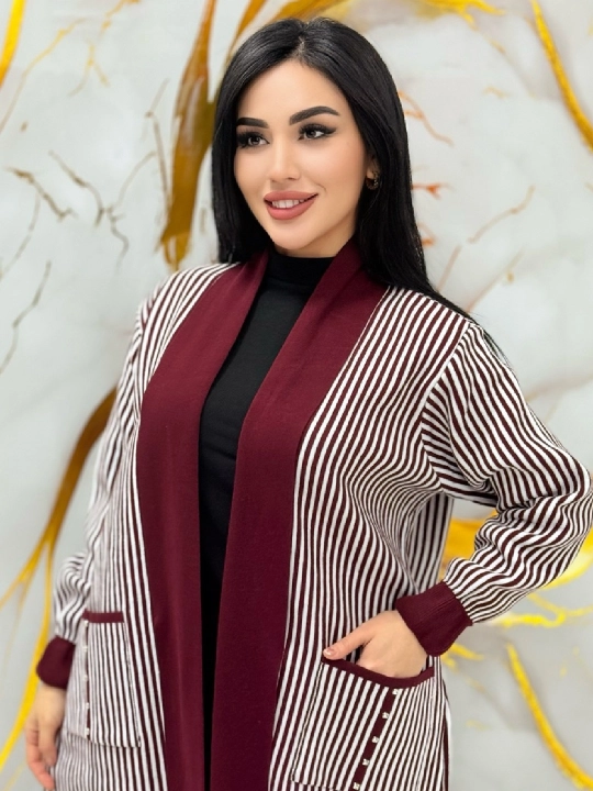 Ayol va qizlar uchun yo‘l-yo‘l dizayndagi uzun kardigan – 10 xil rangda NUS MAN