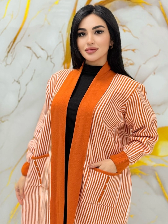 Ayol va qizlar uchun yo‘l-yo‘l dizayndagi uzun kardigan – 10 xil rangda NUS MAN