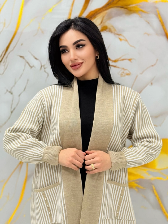 Ayol va qizlar uchun yo‘l-yo‘l dizayndagi uzun kardigan – 10 xil rangda NUS MAN
