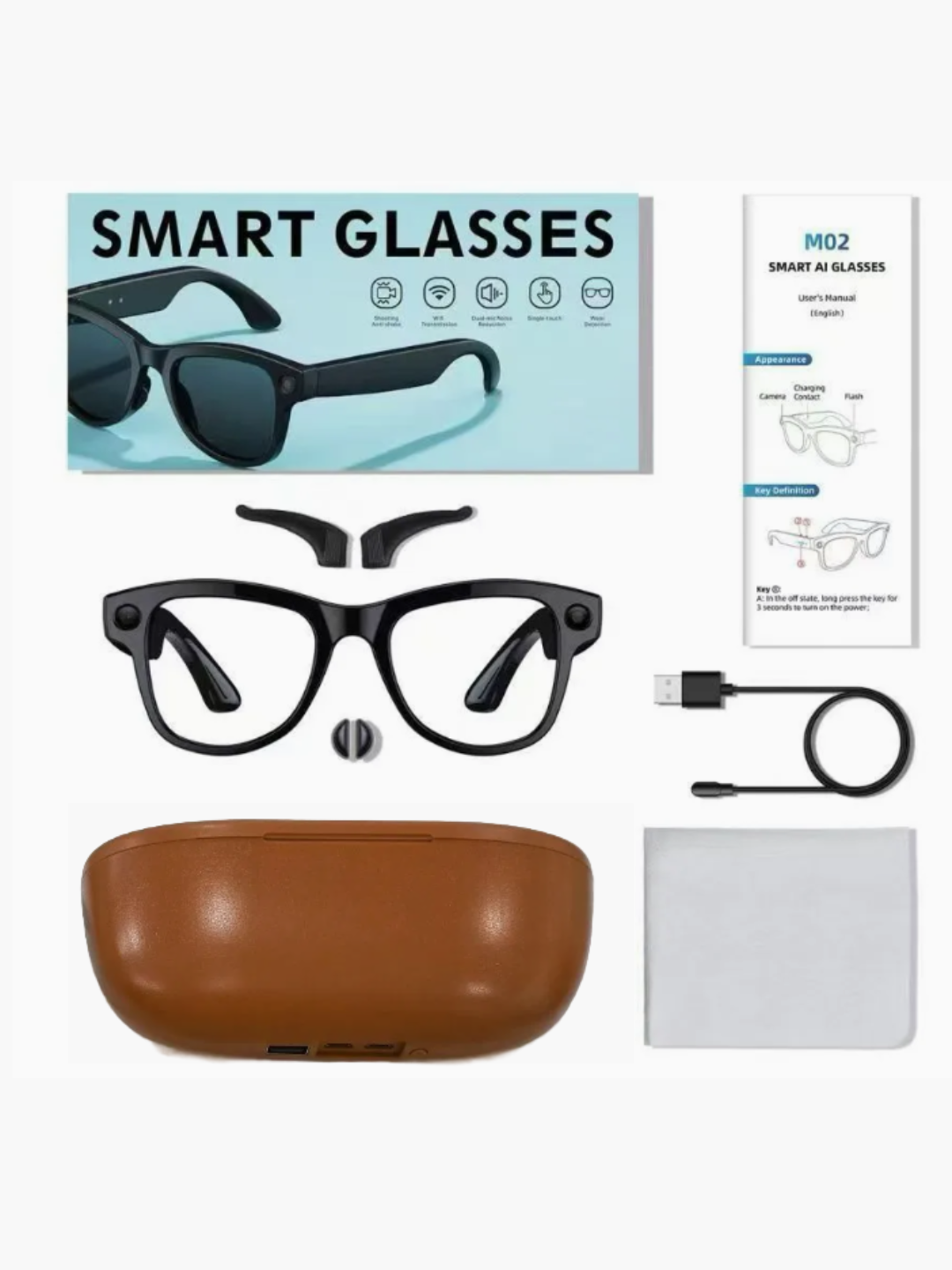 AI Vision Smart Glasses камера Anti-Shake + двойной микрофон
