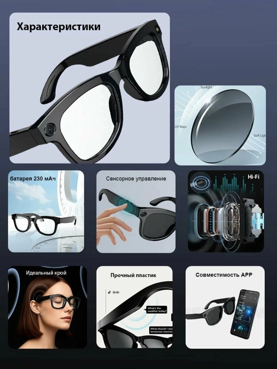 AI Vision Smart Glasses камера Anti-Shake + двойной микрофон