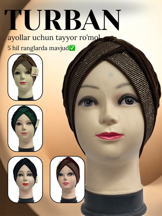 Ayollar uchun Tayyor Turban Ro‘mol – 5 xil rangda - 