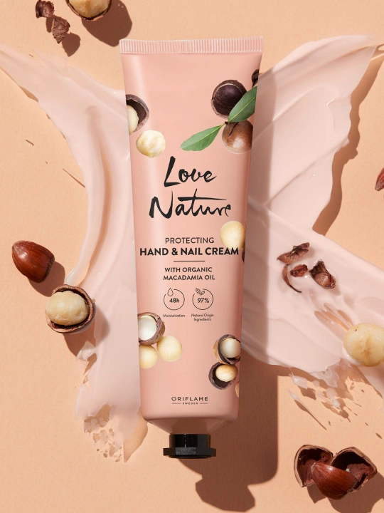 Love Nature Hand and Nail Cream 150 ml, kokos va makadamiya yog'i - 