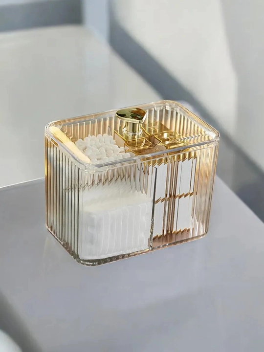 Kosmetik organizer Gold akril quti – paxtrali disk va paxta tayoqchalari uchun