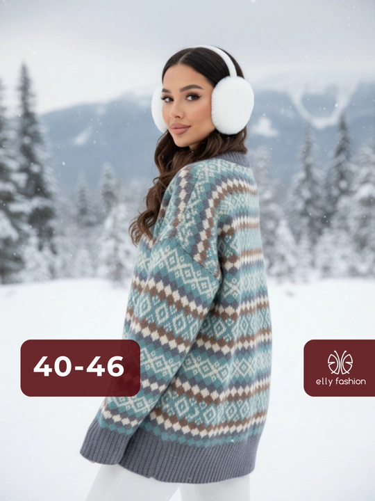 Svitеr ayollar uchun toqilgan ELLY FASHION oversize, iliq - 