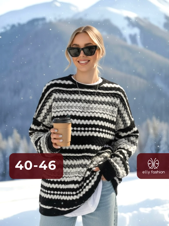 Svitеr ayollar uchun toqilgan ELLY FASHION oversize, iliq - 