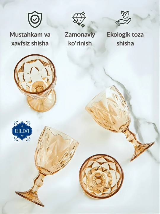 Rangli shishadan issiqqa chidamli ichimliklar uchun fujerlar,podarka uchun bokal 6 dona