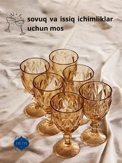 Rangli shishadan issiqqa chidamli ichimliklar uchun fujerlar,podarka uchun bokal 6 dona