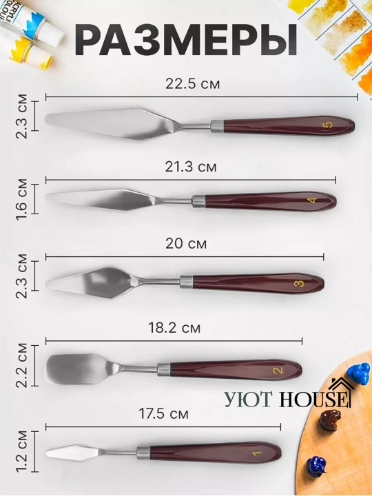 5 ta dona oshxona mastixin spatulalari to‘plami — krem va bezaklar uchun, ijodkorlik uchun