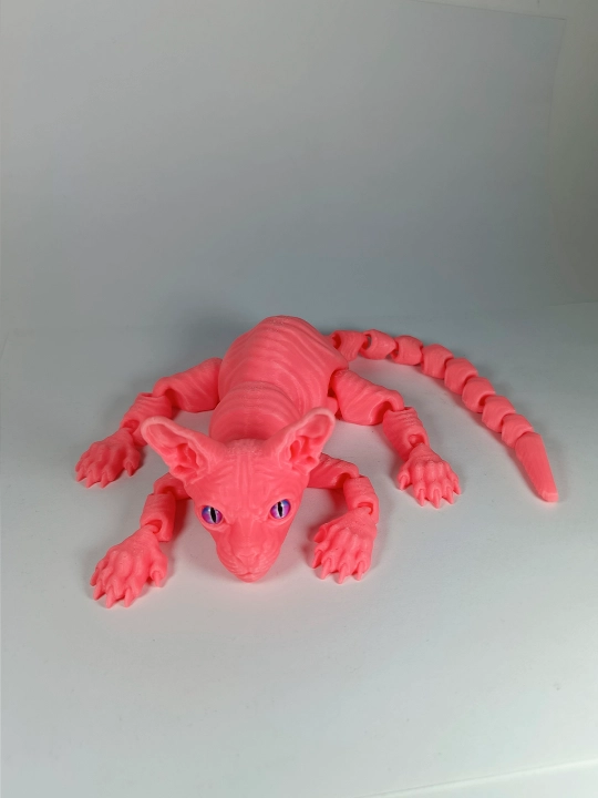 Sfinks mushuk, harakatlanuvchi o‘yinchoq mushuk, mushuk va antistress oqsil. 3d toys