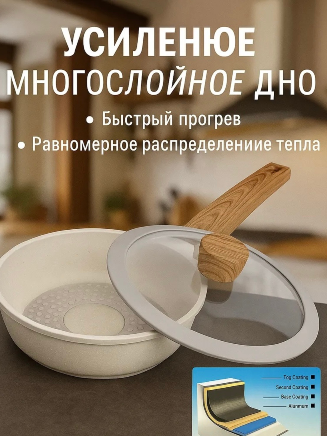 Сковорода с крышкой Vicalina, гранитное покрытие, 24/26/28 см