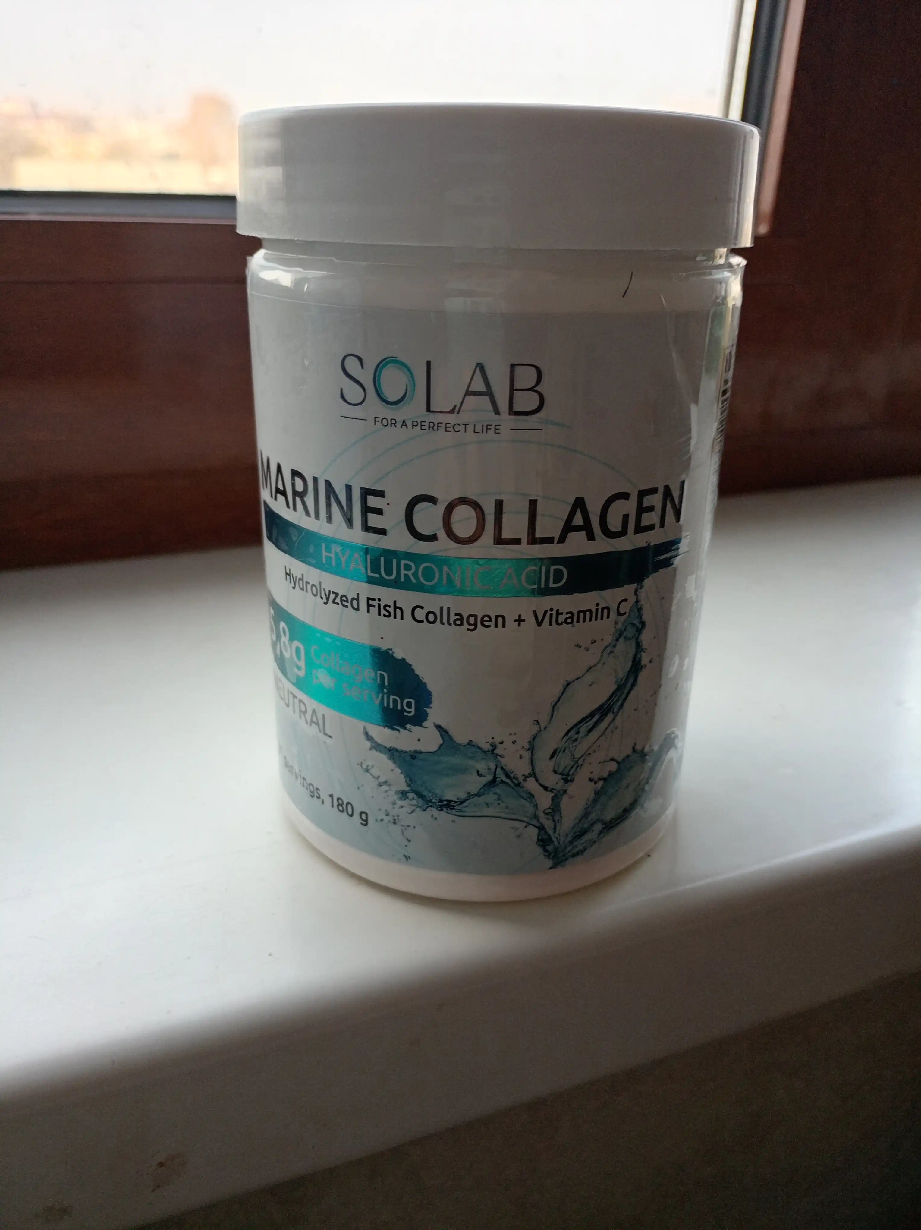 Dengiz kollageni +Gialuron kislotasi + C vitamini, SOLAB, Neytral ta'ml, 180g, 30 porsiya