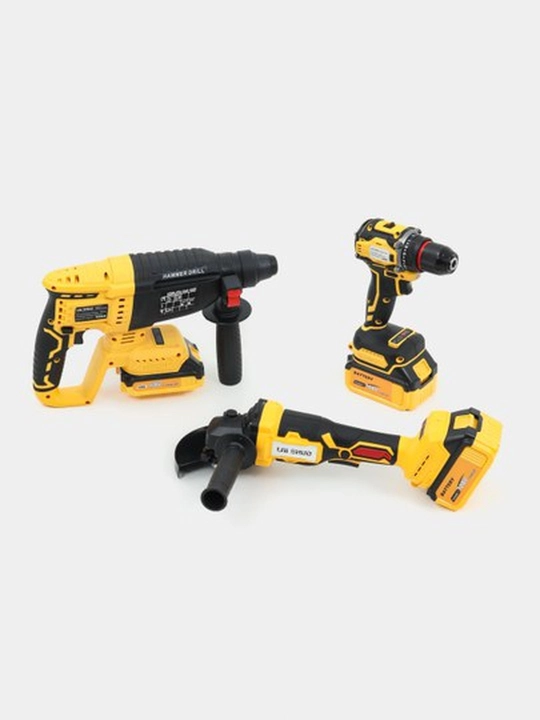 3 ta asboblar to‘plami: perforator, bolgarka, shurup buragich