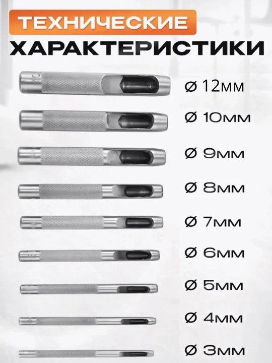 Набор круглых пробойников для кожи (3mm - 12mm)