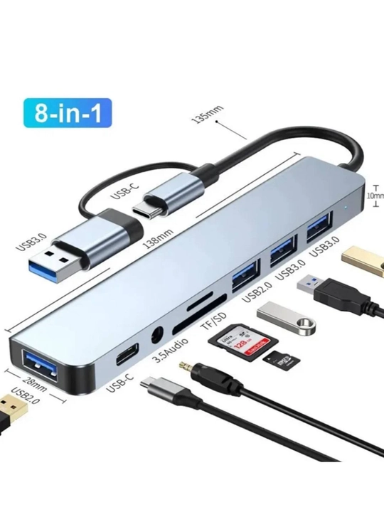 USB-C HUB: USB 3.0, USB-C, HDMI, SD va MicroSD portlari bilan ko‘p funksiyali adapter