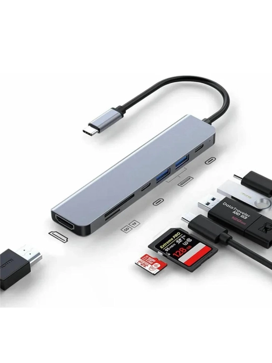 USB-C HUB: USB 3.0, USB-C, HDMI, SD va MicroSD portlari bilan ko‘p funksiyali adapter