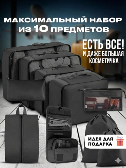 Комплект органайзеров для путешествий, хранения и сортировки в чемодан — TEZTOP1-ORGONIZER-ЧЕРН-org7