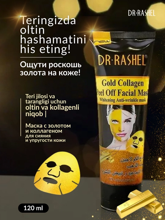 Dr. Rashel tarkibida oltin va kollagen mavjud bo‘lgan qipiqlarni tozalovchi niqob, 120 ml - 