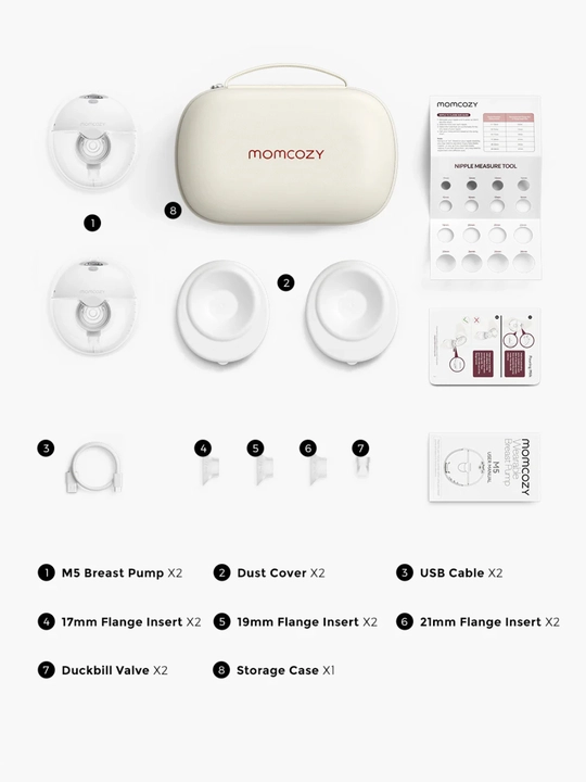 Momcozy M5 двойной молокоотсос — бесшумный, носимый, 3 режима, 9 уровней, 24 мм, Gray