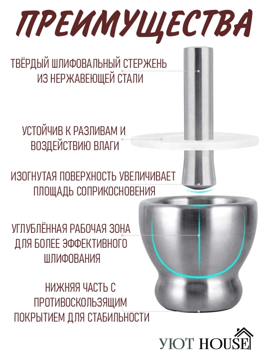 Металлическая ступка с пестиком для специй — измельчитель, толкушка, кухонный инструмент