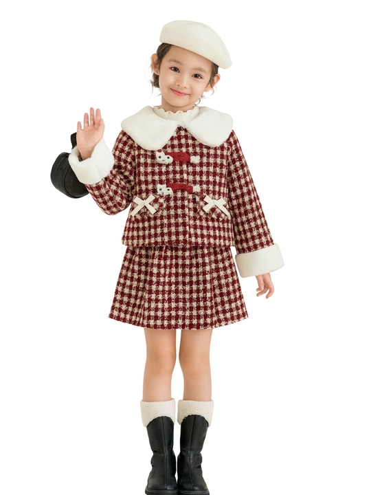 Bolalar uchun chiroyli to‘plam (jaket + yubka), qizlar uchun qishki chiroyli to‘plam - 