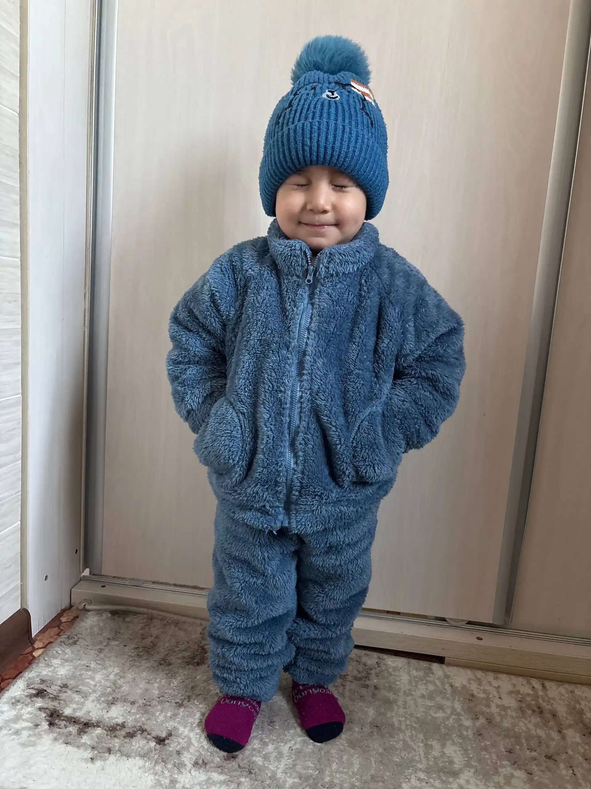Yumshoq flisli teddy qishki kostyum–bolalar uchun kiyimlar to'plami