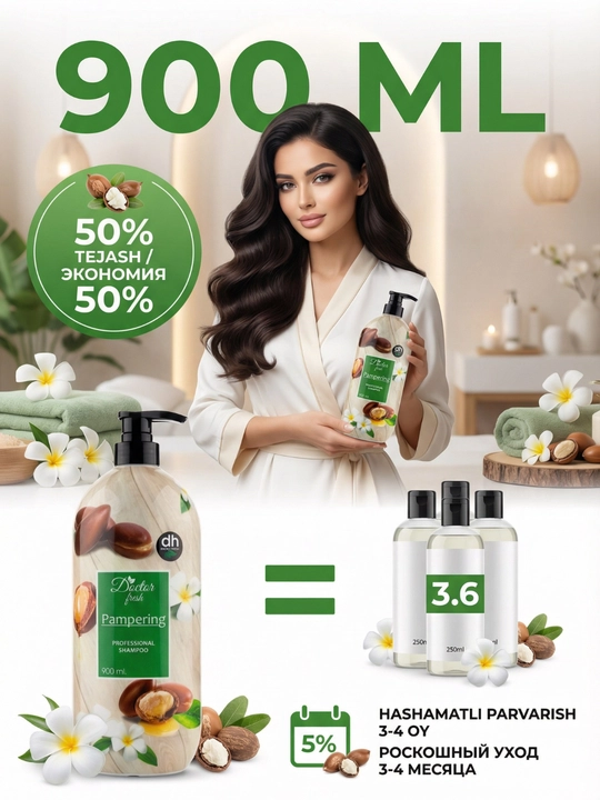 Doctor Fresh Professional shampun, tabiiy ekstraktlar bilan, 900 ml