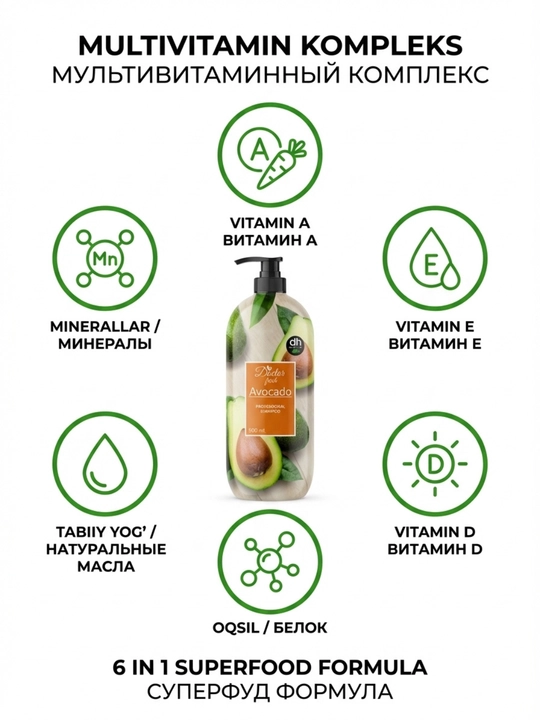 Doctor Fresh Professional shampun, tabiiy ekstraktlar bilan, 900 ml