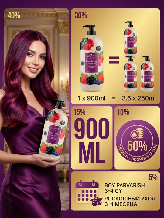 Doctor Fresh Professional shampun, tabiiy ekstraktlar bilan, 900 ml