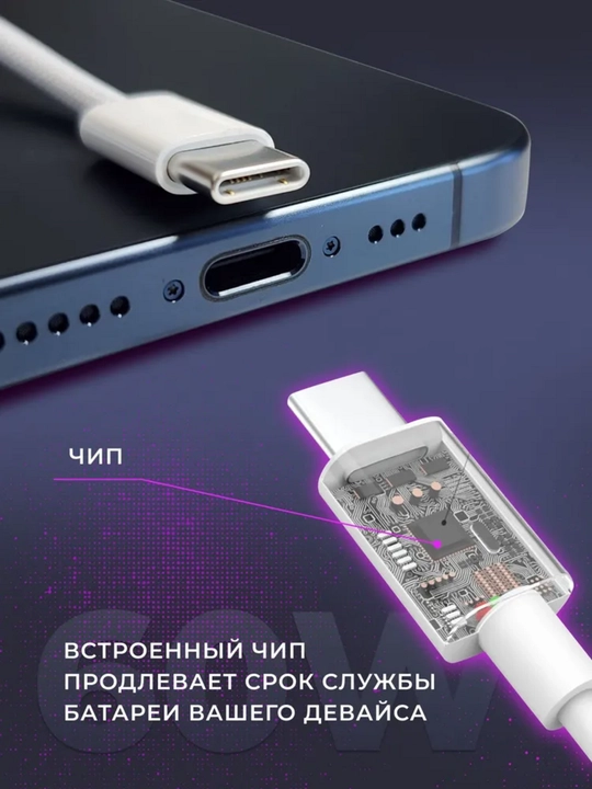 Type-C to Type-C kabel – 1m, iPhone 15/16, MacBook, tez zaryadlovchi, oq rang