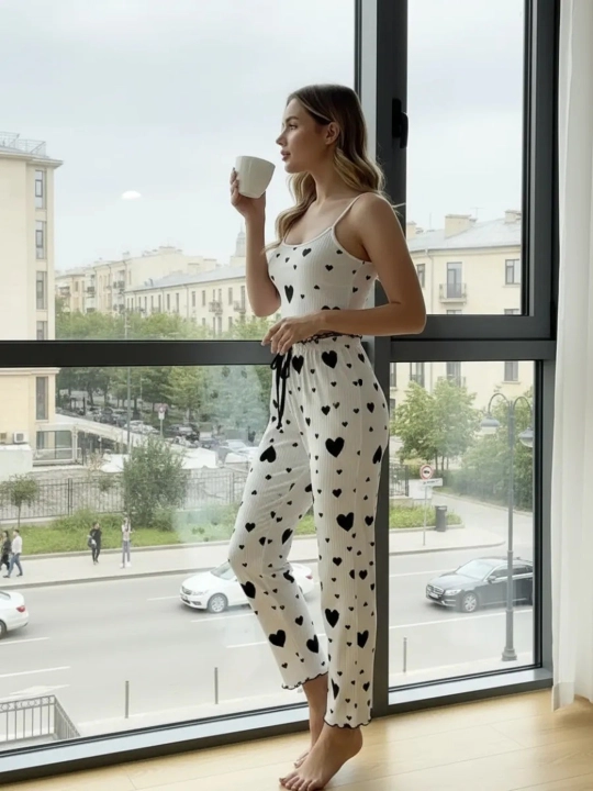 Ayollar uchun pijama to'plami, 2 tasi 1 da, 3 tasi 1 da
