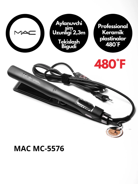Professional dazmol, MAC Styler MC-5576 soch to'g'rilovchi, LCD displeyli Qora