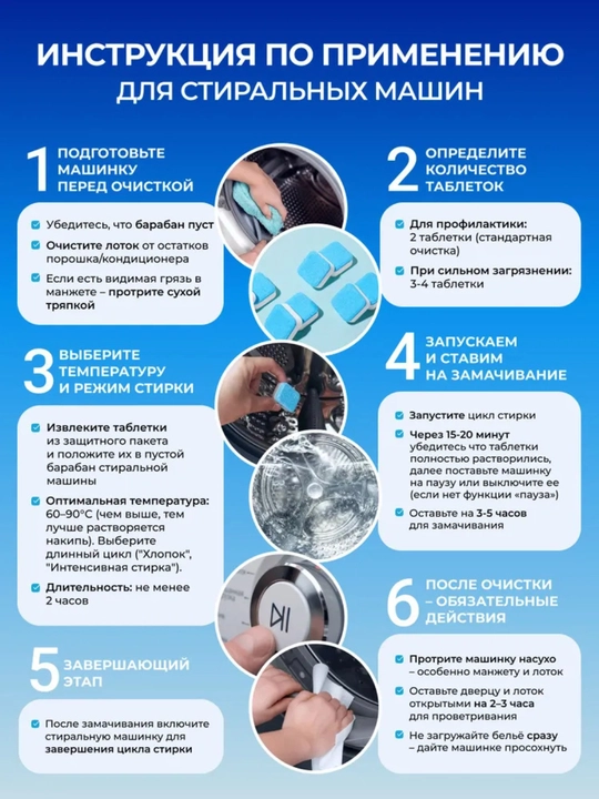 Средство для очистки барабана, стиральных машин, от накипи, грязи, шипучие таблетки, 12 шт