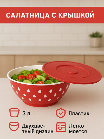 Чаша для блюд и салатов с крышкой, 3 л