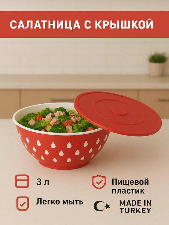 Чаша для блюд и салатов с крышкой, 3 л - 
