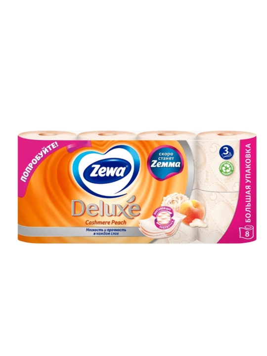 "ZEWA Deluxe" 3 qavatli xushbo'y shaftoli hojatxona qog'ozi (8 ta rulon) - 